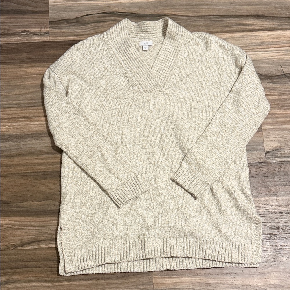 J. Jill Relaxed Marled Oatmeal V-neck Sweater Sz. XS